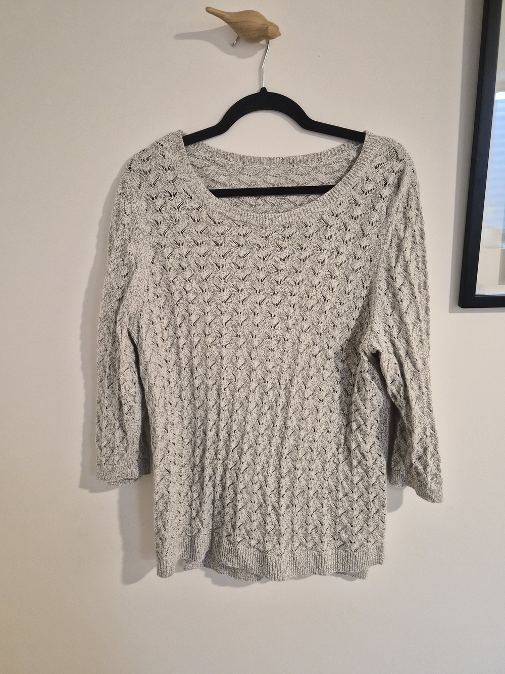 Women's Light Gray Cable Knit Sweater - Classic Crewneck